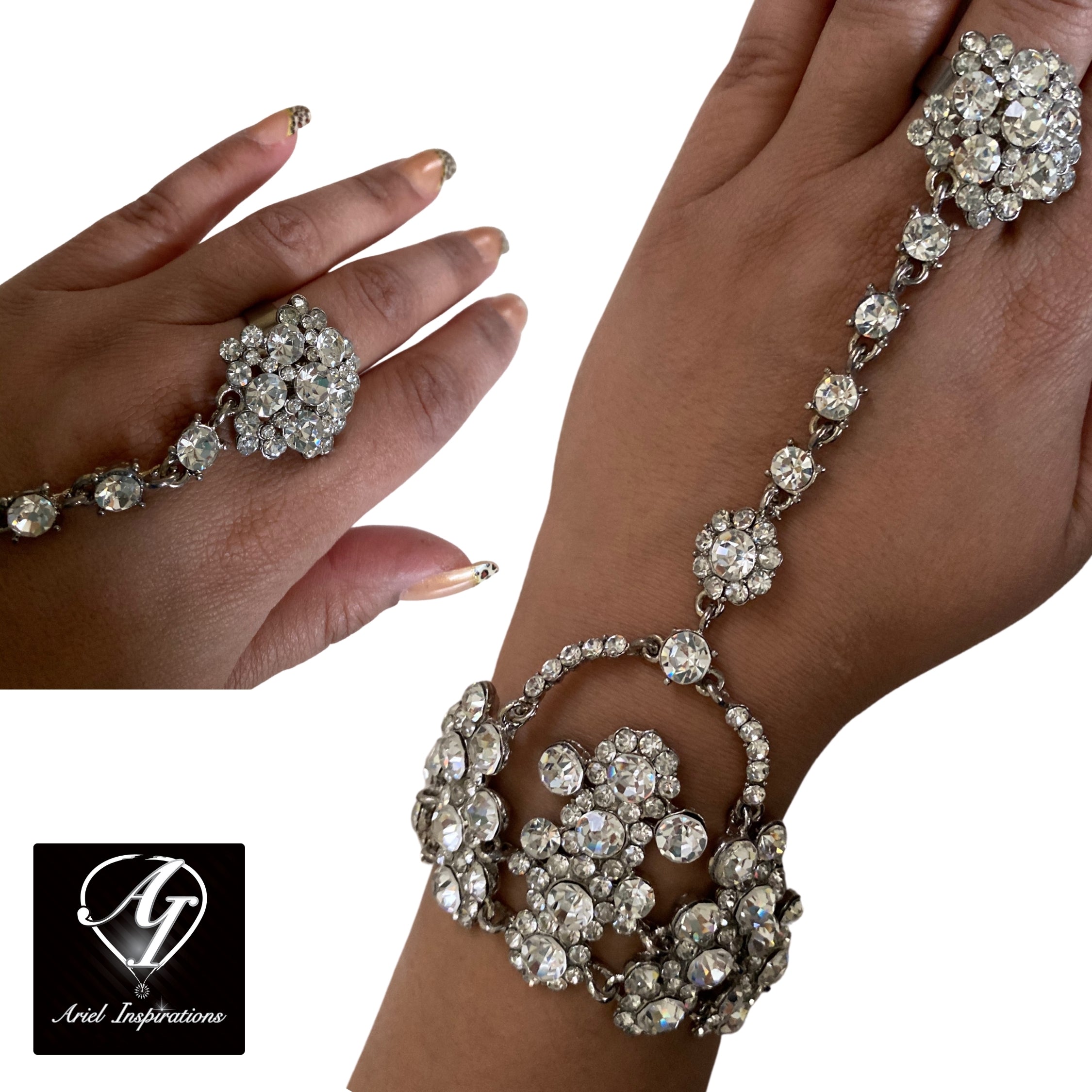 Swarovski Crystal Ring Bracelet - Romantic Silver-Wedding/Party Jewelry- Woman's Jewelry